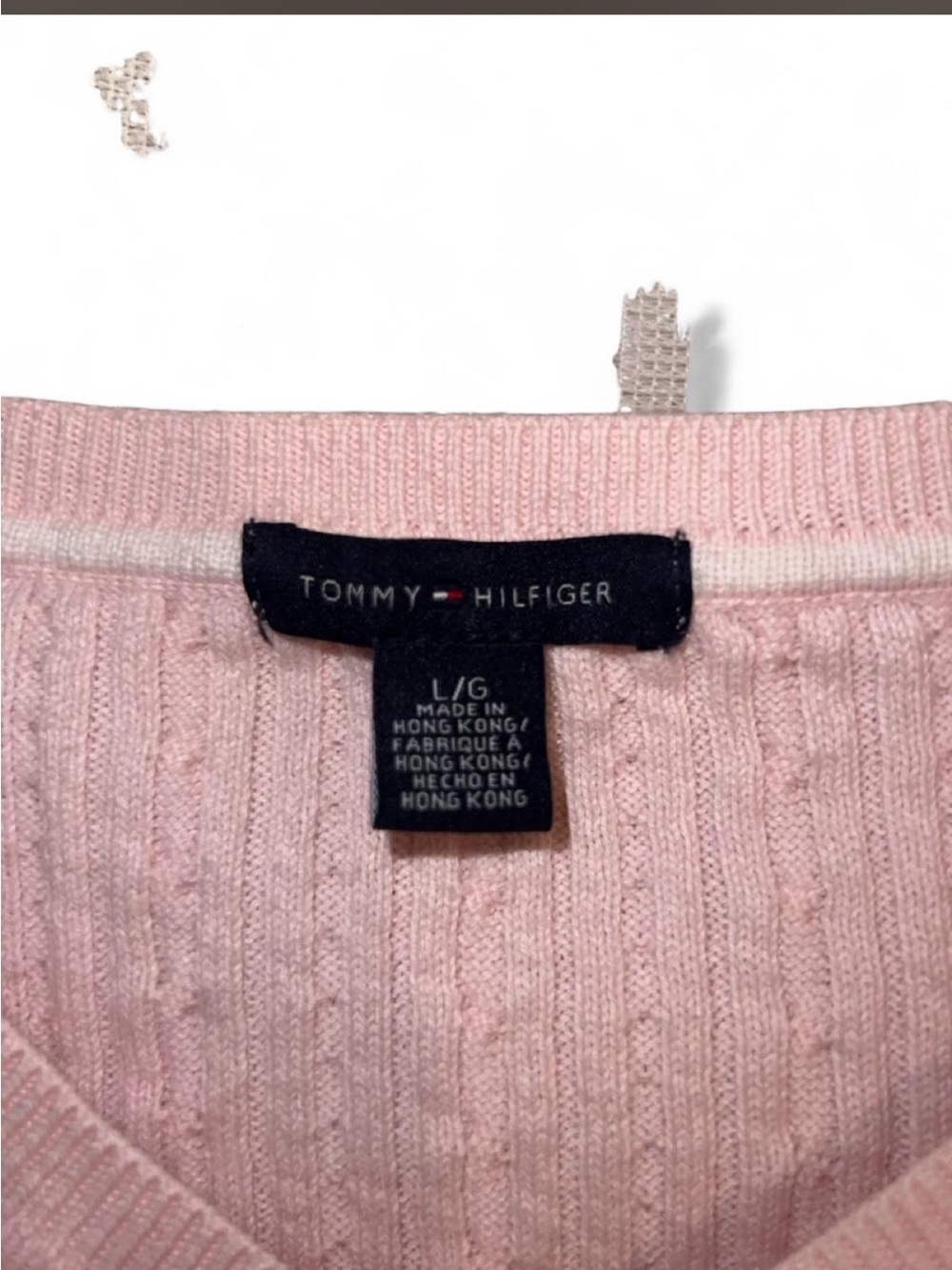 Tommy Hilfiger Light Pink Cable-Knit V-Neck Sweater - Picture 3 of 3